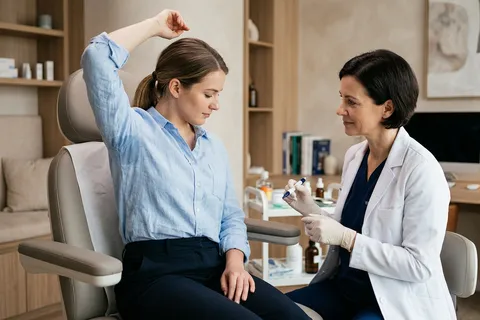Paciente em consulta médica para avaliação de hiperidrose