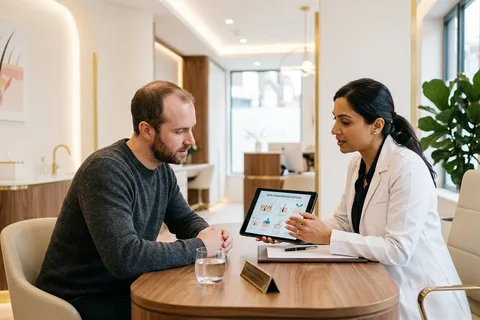Paciente em consulta dermatológica para tratamento capilar