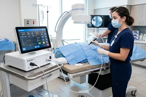 Equipamento de radiofrequência em sala de procedimentos de medicina da dor