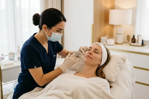 Dermatologista realizando aplicação de skinbooster em paciente