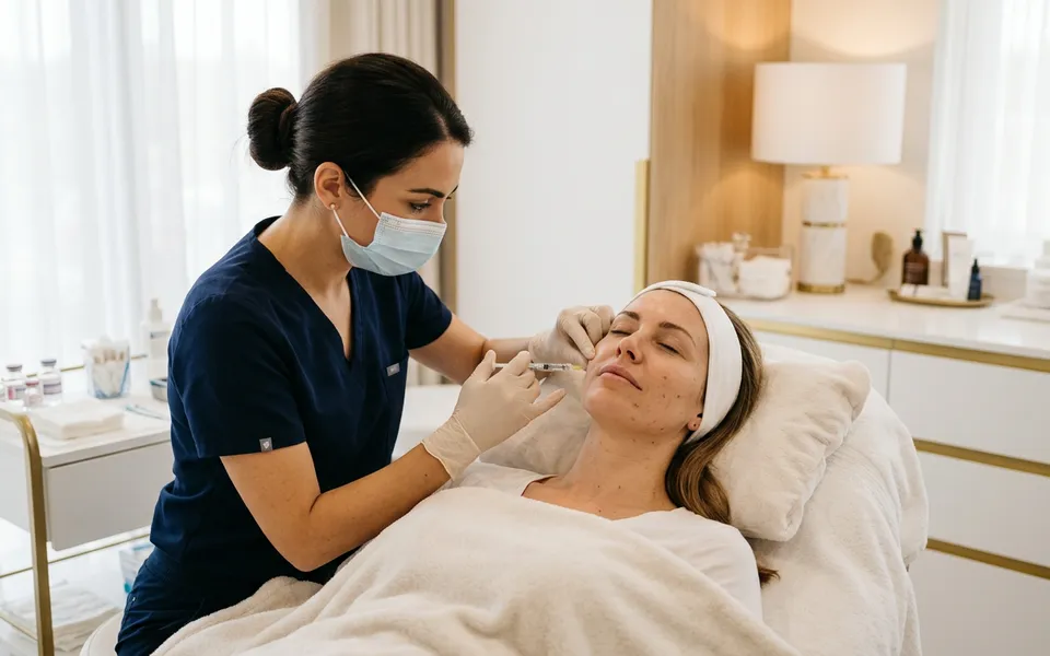 Dermatologista realizando aplicação de skinbooster em paciente