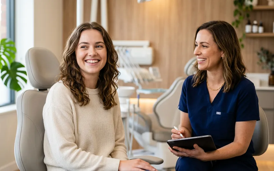 Paciente sorrindo naturalmente após avaliação para tratamento de sorriso gengival