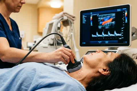 Monitor de ultrassonografia e doppler em contexto diagnóstico premium