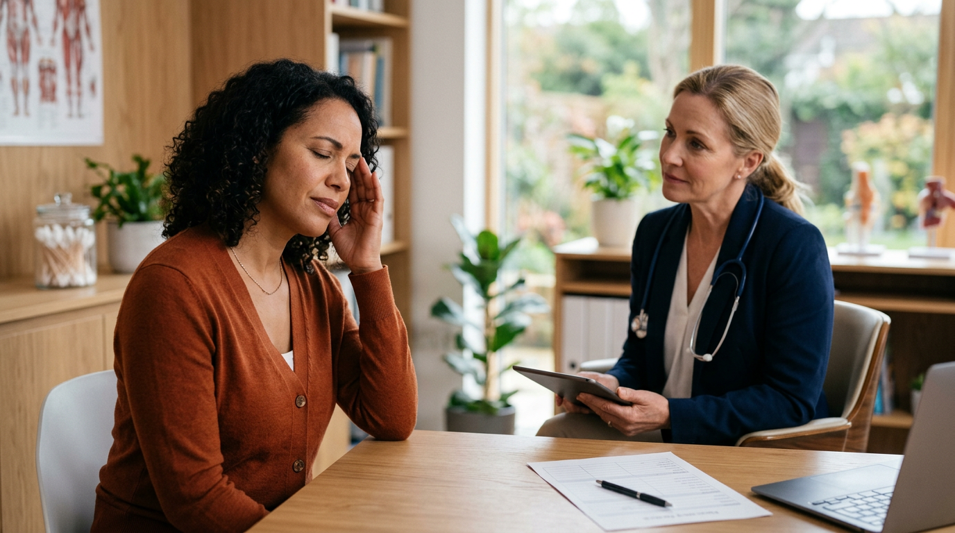 Médico especialista em dor aplicando botox terapêutico para tratamento de enxaqueca