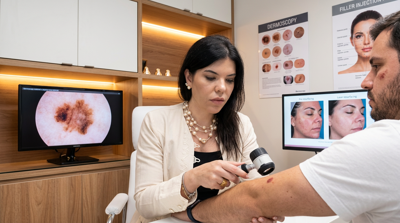 Consulta dermatológica premium avaliando pele e protocolo ideal