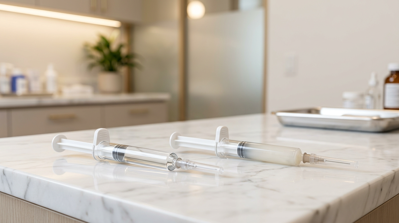 Comparação visual de produtos para procedimentos estéticos em consultório