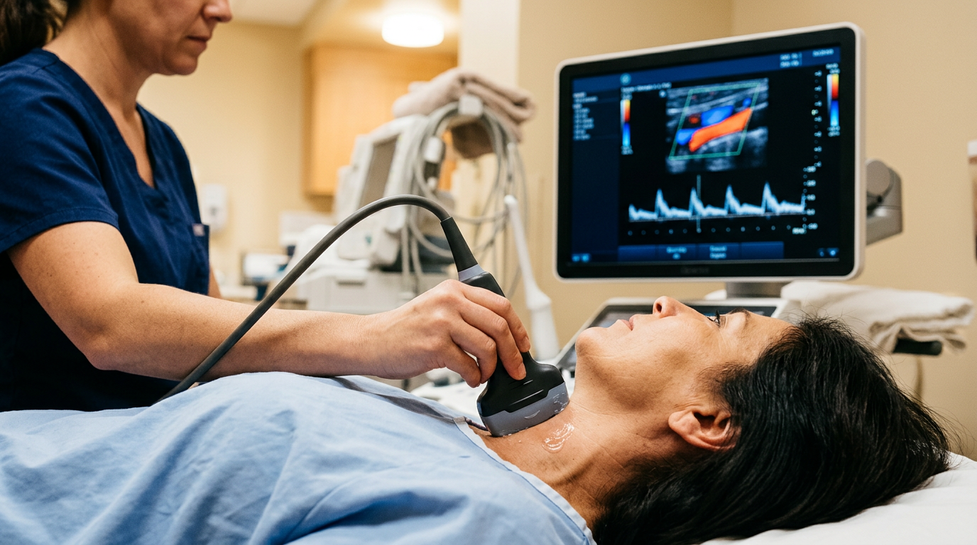 Monitor de ultrassonografia e doppler em contexto diagnóstico premium
