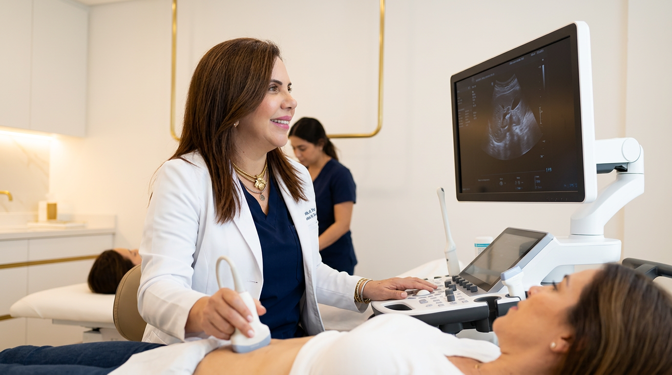 Exame de ultrassonografia na AVA