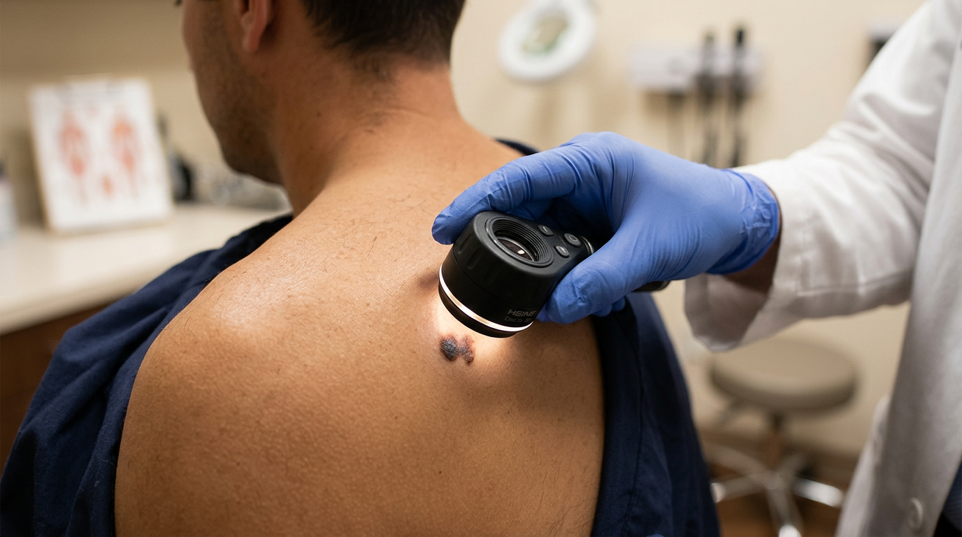 Exame de dermatoscopia de pintas e lesões