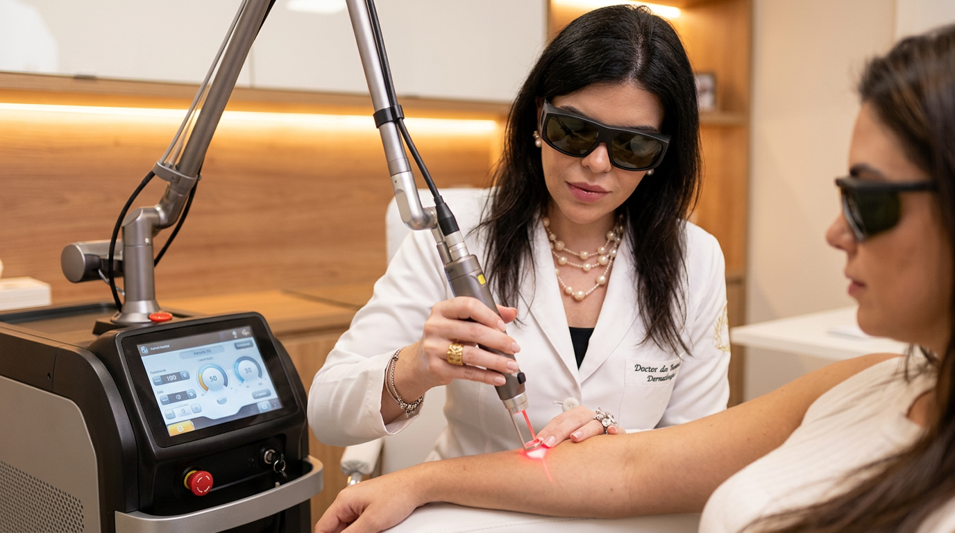 Procedimento de laser dermatológico na AVA Clínica em Fortaleza