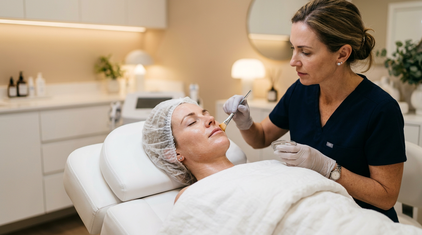 Aplicação de peeling químico facial em consultório